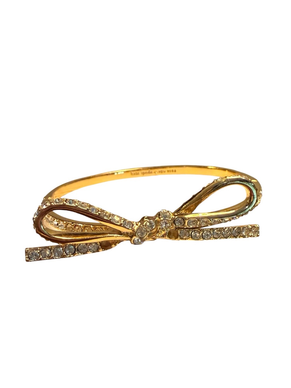 kate spade Gold-tone Pave Crystal Skinny Bow Cuff Bracelet